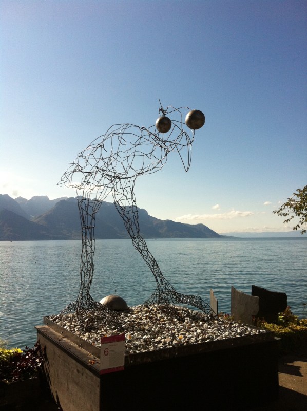 bird sculpture on Lake Geneva